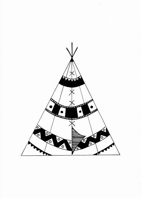 blessedeleven teepee drawing original hand drawing   felt   print