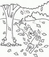 Coloring Dog Pages Cat Fall Tree Playing Dogs Kids Cats Autumn Drawing Printable Cartoon Fun Library Clipart Animals Cute Animal sketch template