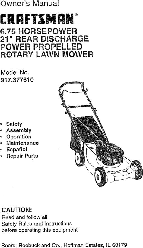 Craftsman 917377610 User Manual Gas Walk Behind Lawnmower Manuals And