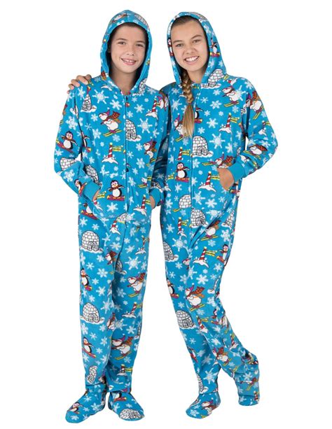 footed pajamas footed pajamas winter wonderland kids hoodie fleece onesie walmartcom