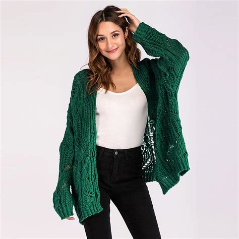 Green Oversize Cardigan Sweaters Women 2018 Autumn Winter V Neck Long