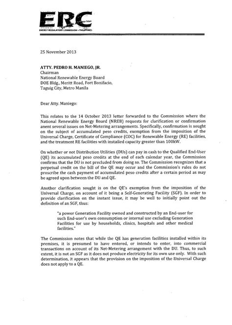 annex  erc response letter  clarification issues department