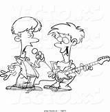 Cartoon Guitar Drawing Band Singing Outline Playing Two Boys Coloring Vector Outlined Leishman Ron Royalty sketch template