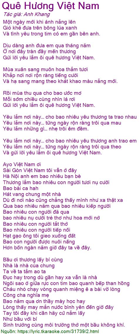 Lời Bài Hát Quê Hương Việt Nam Anh Khang [có Nhạc Nghe][có Karaoke]