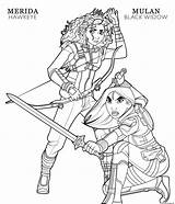 Coloring Mulan Pages Widow Hawkeye Merida Avengers Disney Printable sketch template