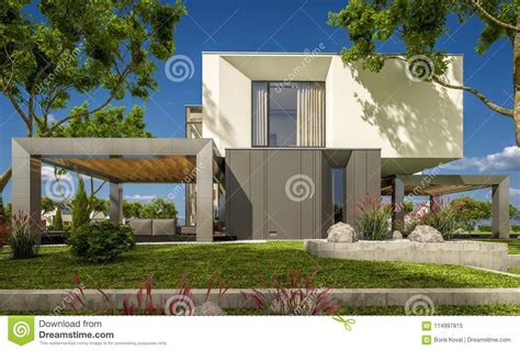 rendering  modern house   garden stock illustration illustration  glass country