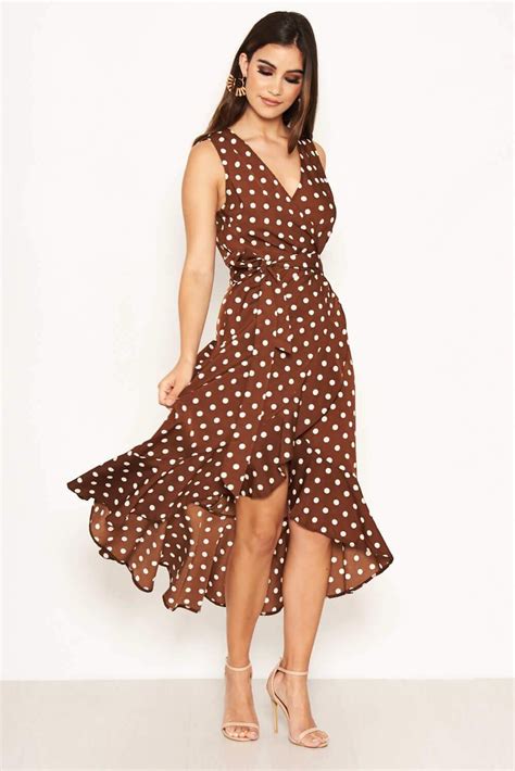 brown polka dot wrap dress brown dresses outfit brown polka dot dress polka dot dress outfit