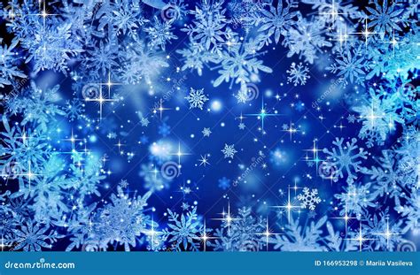 Blue Festive Winter Background Christmas Glitter Snowflakes Falling