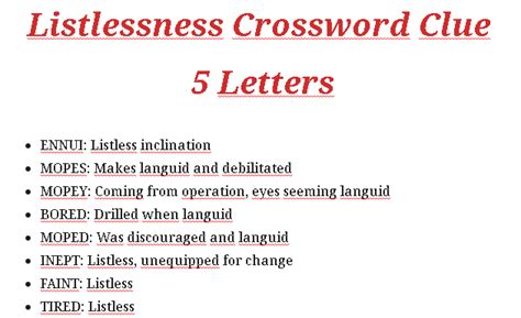 listlessness crossword clue  letters psfont tk