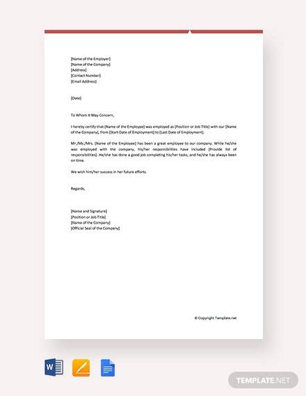 work experience letter  employer template google docs word