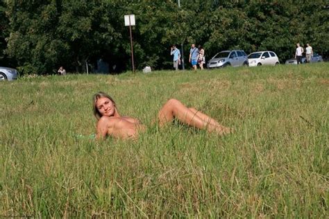 blonde exhibitionist shows her shaved pussy outdoors sex porn pics free