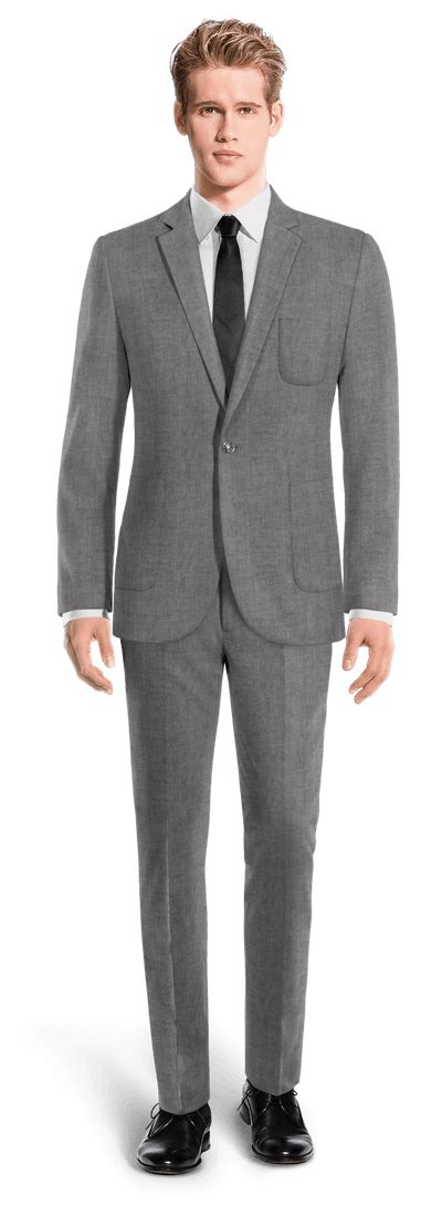 grey rustic linen  button suit  hockerty