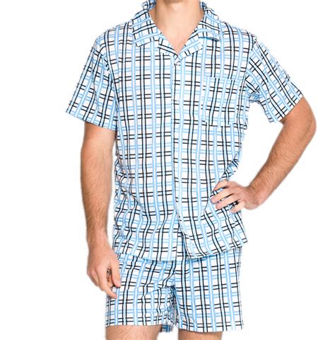 mens short summer cotton blend pyjamas  xxl pjs set blue checkered