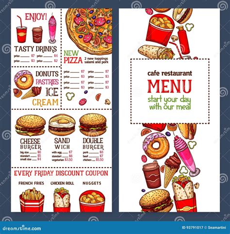 vector fast food restaurant menu template stock vector illustration