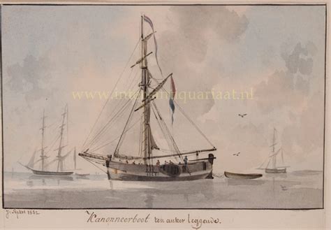 dutch gunboat age  sail original drawing watercolour  century history