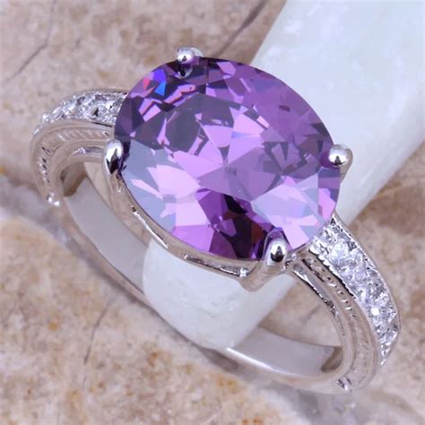 Resplendent Purple Cubic Zirconia White Cz Silver Plated Stamped 925