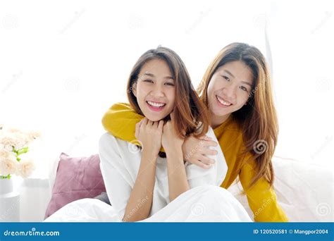 Lgbt Young Cute Asian Women Lesbian Couple Happy Moment Homose