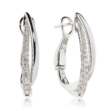 18ct White Gold Crossover Diamond Hoop Earrings Pravins Jewellers