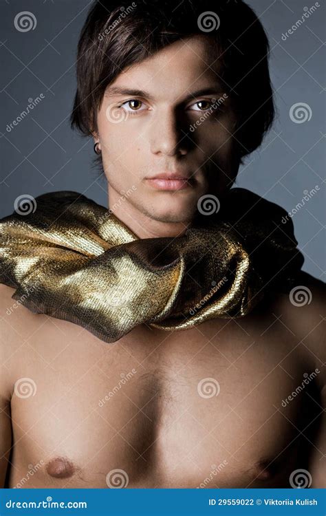 man  golden scarf stock photo image  masculine person