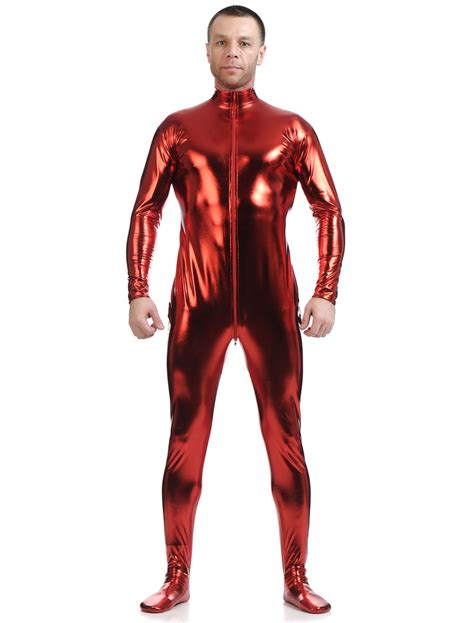 Red Shiny Metallic Cosplay Zentai Suit For Men Halloween
