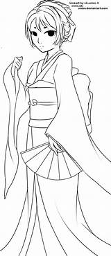 Coloring Pages Kimono Girl Lineart Anime Ck Union Deviantart Adult Line Girls Drawings Books Color Cartoon Colorful Kimonos sketch template