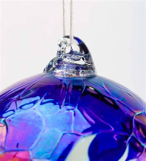 Individually Hand Blown Glass Globe Holiday Ornament Blue Wind And