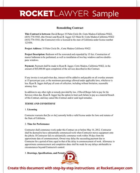 home improvement contract agreement template  sample