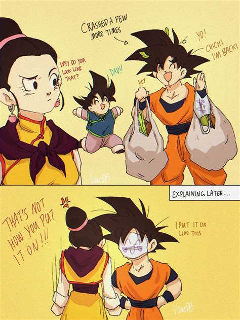 son goku chi chi and son goten dragon ball and 1 more drawn by