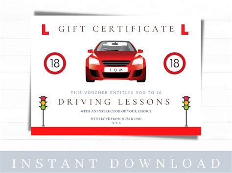 driving lessons gift certificate  birthday gift  etsy uk