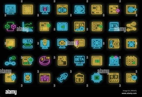 beta version icons set outline vector build bug code app neon color  black isolated stock