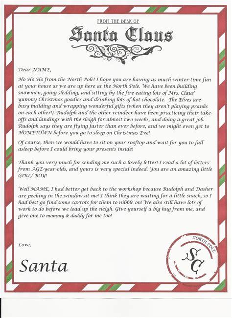 letter  santa  official north pole stationary santa letter
