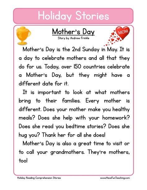 mothers day worksheets  worksheets