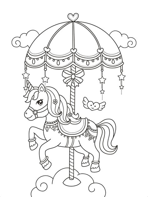 premium vector cute carousel unicorn printable coloring page