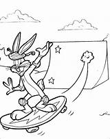 Coloring Skateboard Bunny Pages Bugs Tunes Looney Cartoon Playing Skateboarding Color sketch template