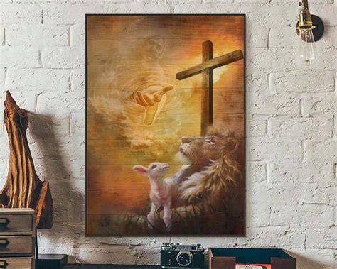 Lion Of Judah Lamb Of God Religious Poster Jesus Cross Christian Pri