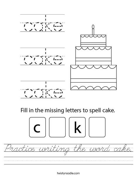 practice writing  word cake worksheet cursive twisty noodle