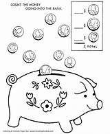 Coloring Pages Bank Money Piggy Kids Animal Printable Toy Play Color Print Coins Count Purse Fun Educational Wallet Bills Dollar sketch template