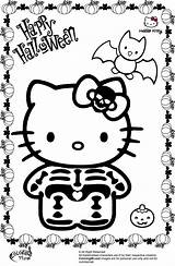 Kitty Hello Halloween Pages Coloring Colouring Skeleton Ella Color Haloween Print Printable Kids Sheets Cartoon Book Head Scary Cat Kawaii sketch template