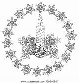 Zentangle Year Vector Candle Illustration Coloring Snowflakes Doodle Frame Drawing Adults Meditative Exercises Stress Anti Book Shutterstock sketch template
