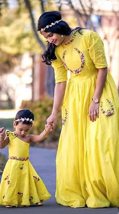 buy yellow cotton silk mother daughter combo