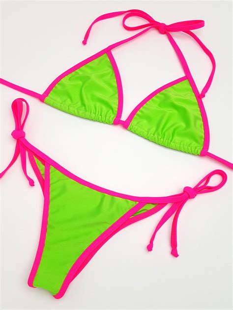 neon green with pink micro scrunch bikini hunni bunni
