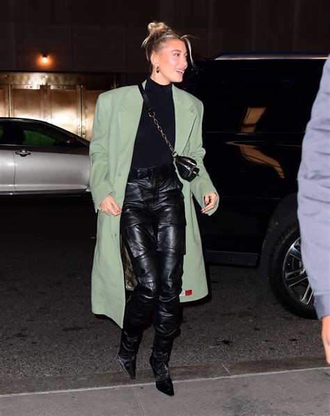 hailey bieber arrives at saturday night live in new york