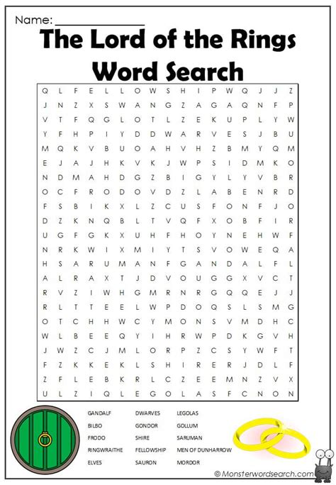 lord   rings word search monster word search