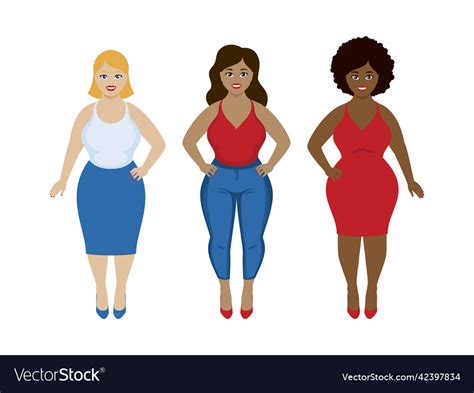 beautiful curvy women of different races icon set vector image