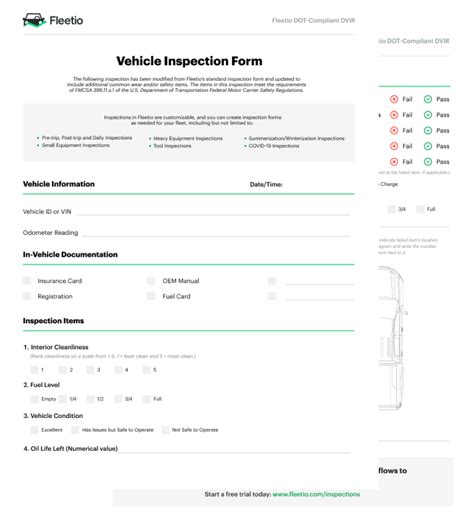 vehicle inspection form template fleetio vehicle inspection