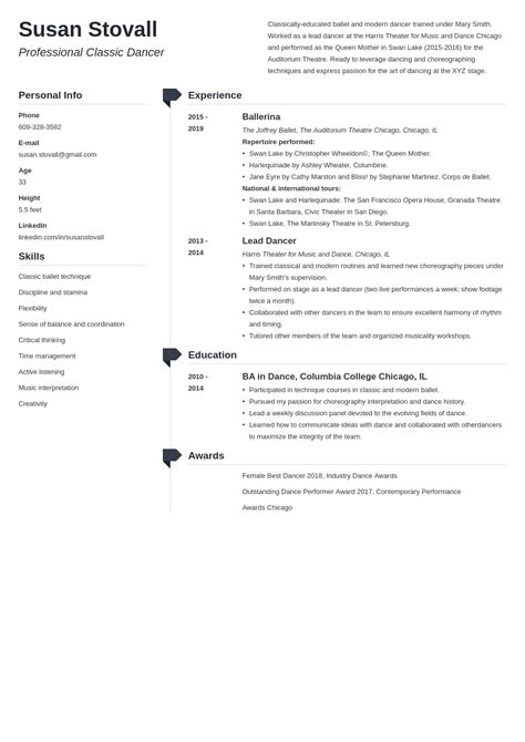 dance resume template professional examples guide