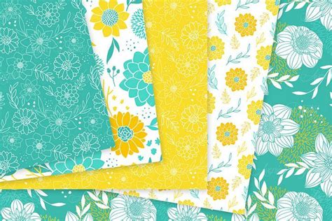 Yellow And Teal Floral Vector Patterns Yellow And Turquoise Flower