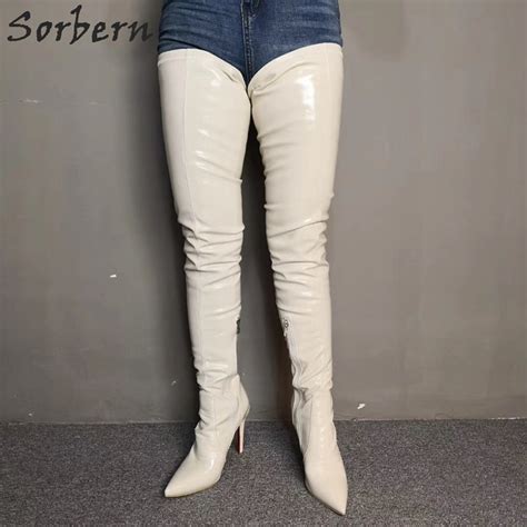 sorbern white crotch thigh high boots women pointed toe long custom