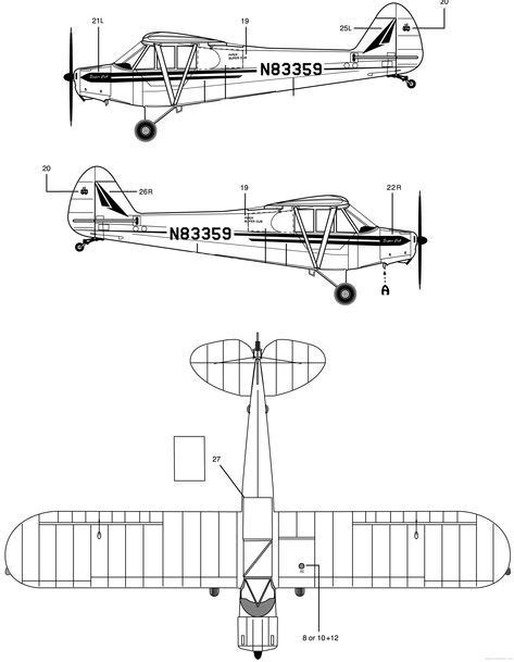 piper j 3 cub airplane drawing plans schematics pd by stockphotosart
