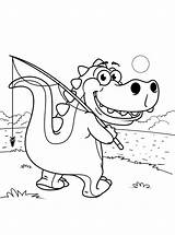 Goes Fishing Coloring Dino Dinosaur Kids Fun Votes sketch template